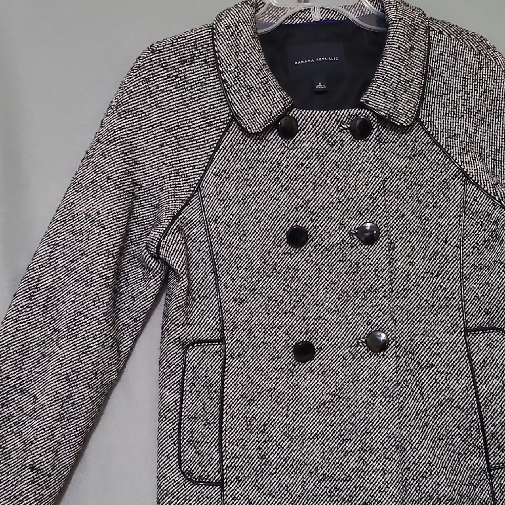 BANANA REPUBLIC Black and White Lined Peacoat Classic Wool-Blend Jacket - Size 6 - Picture 5 of 14